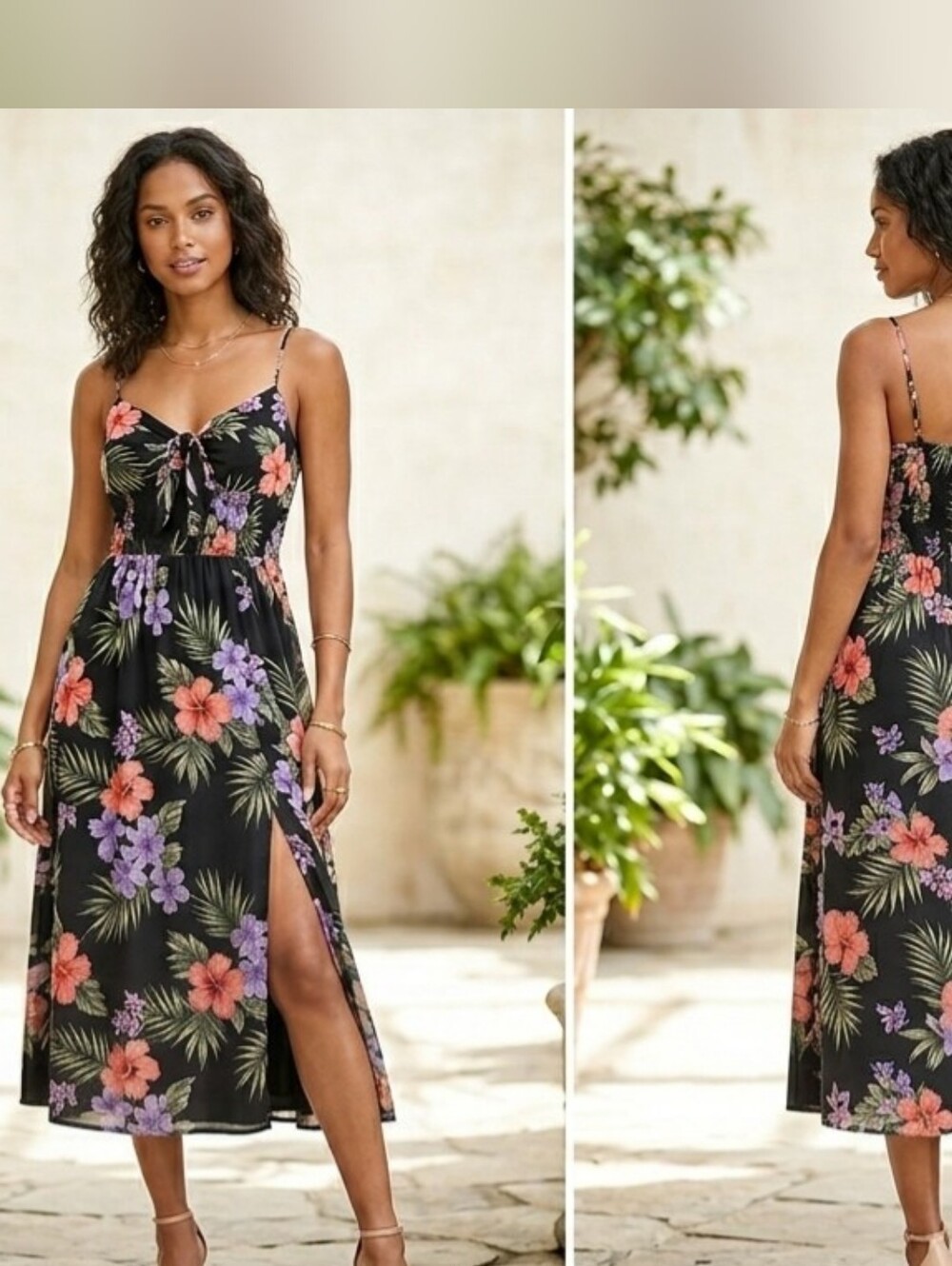 Patrons of Peace Black Floral Midi Dress with Pink & Purple Blooms